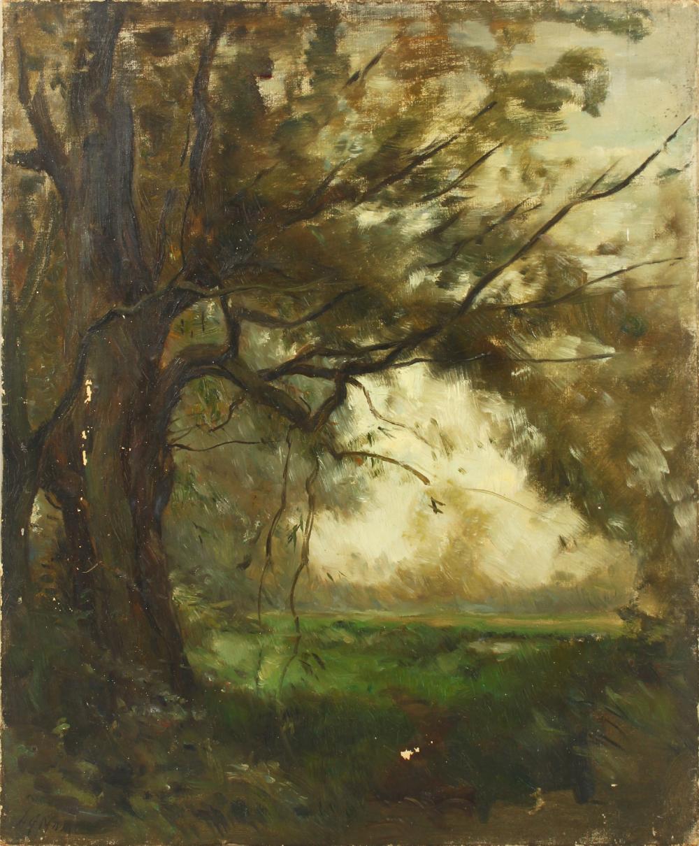 Henry George Moon comparable auction result: henry george moon 1857 1905 british old willow dedham suffolk oil on canvas signed and inscribed and dated 1903 on a label on the reverse unframed 24 x 20