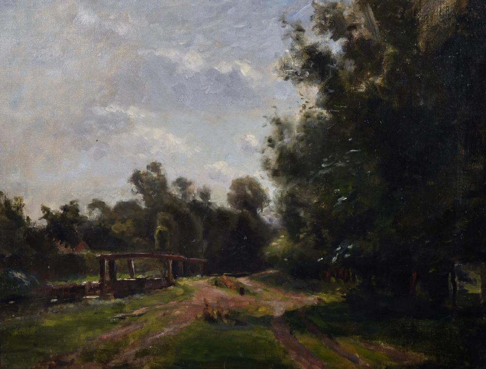 Henry George Moon comparable auction result: henry george moon 1857 1905 british the lock flatford oil on canvas inscribed and dated 1895 on a label on the reverse 16 x 20