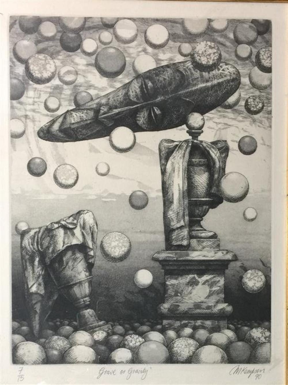 Michael Kempson comparable auction result: michael kempson b 1961 grave gravity 1990 etching aquatint ed 7 15