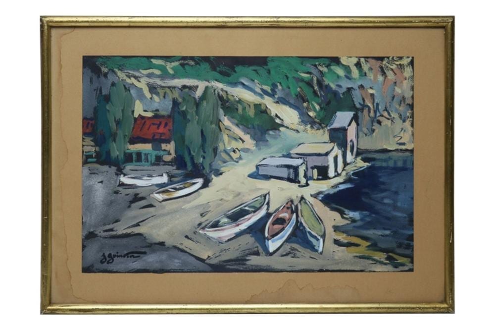 Jean Guindon comparable auction result: jean guindon 1883 1976 les cabanons gouache sur papier sign e en bas