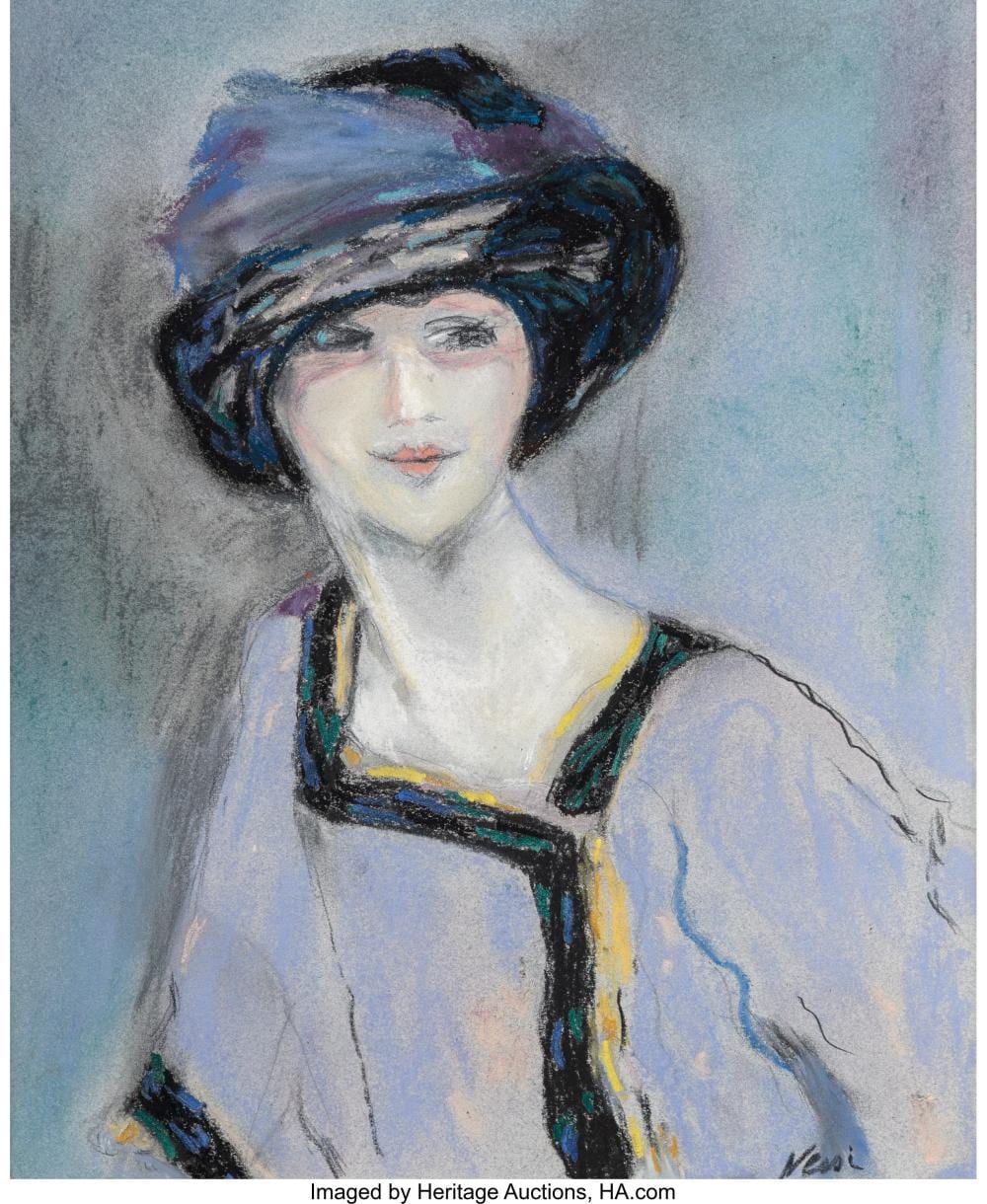 Marie Lucie Nessi comparable auction result: marie lucie nessi french 1900 1992 woman in hat pastel on paper 14 x 11 inche