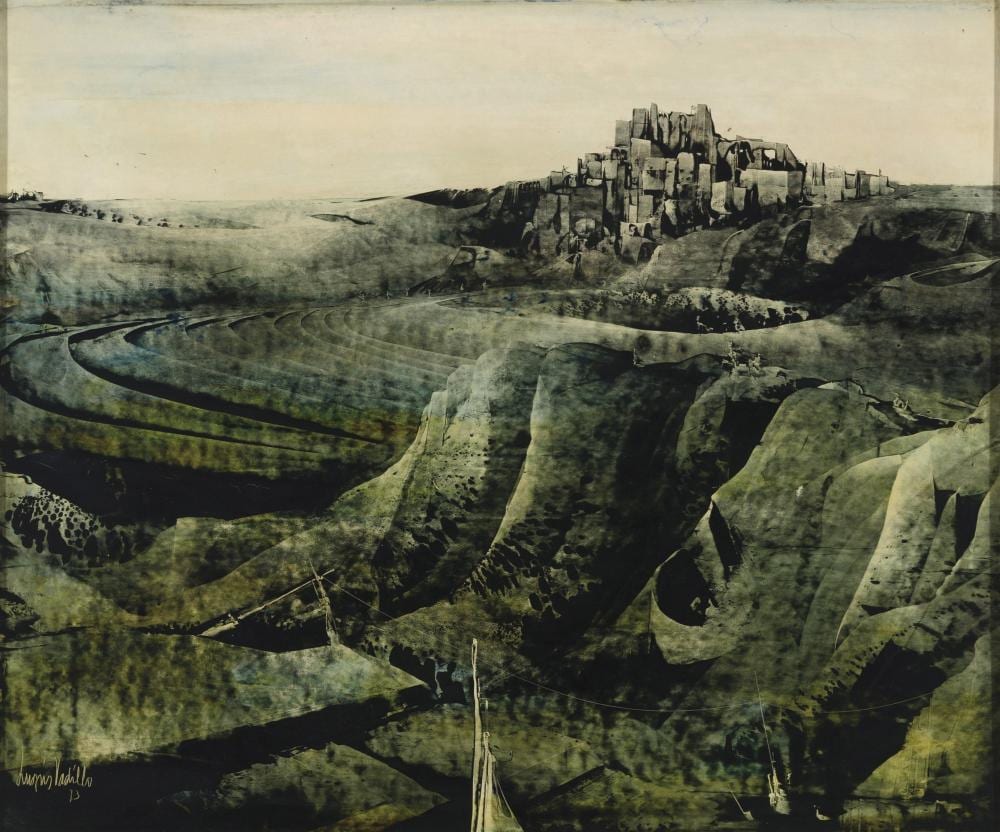 Urbano Lugris Vadillo comparable auction result: urbano lugris vadillo vigo 1942 landscape 1973 acrylic on canvas laid down on fibreboard