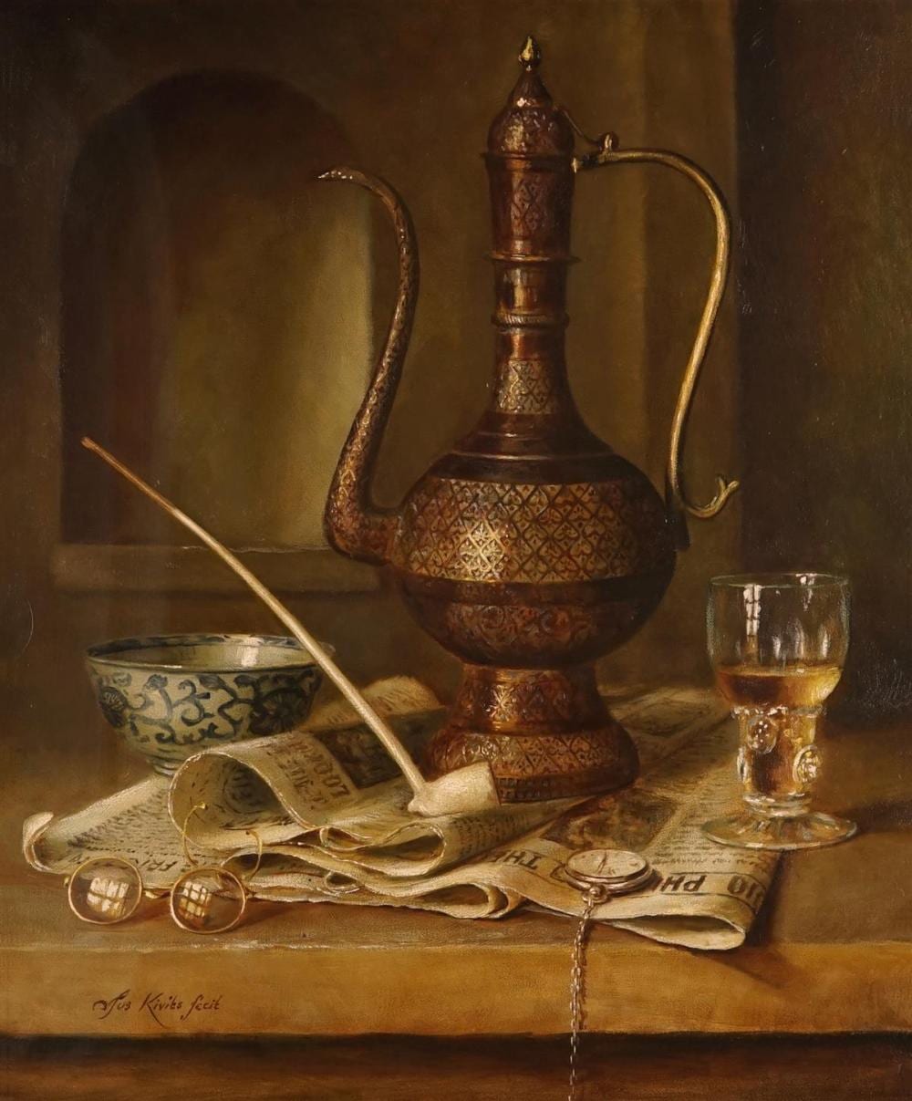 Jos Kivits comparable auction result: jozef kivits 1945 ewer pipe and chinese bowl 59 x 49cm