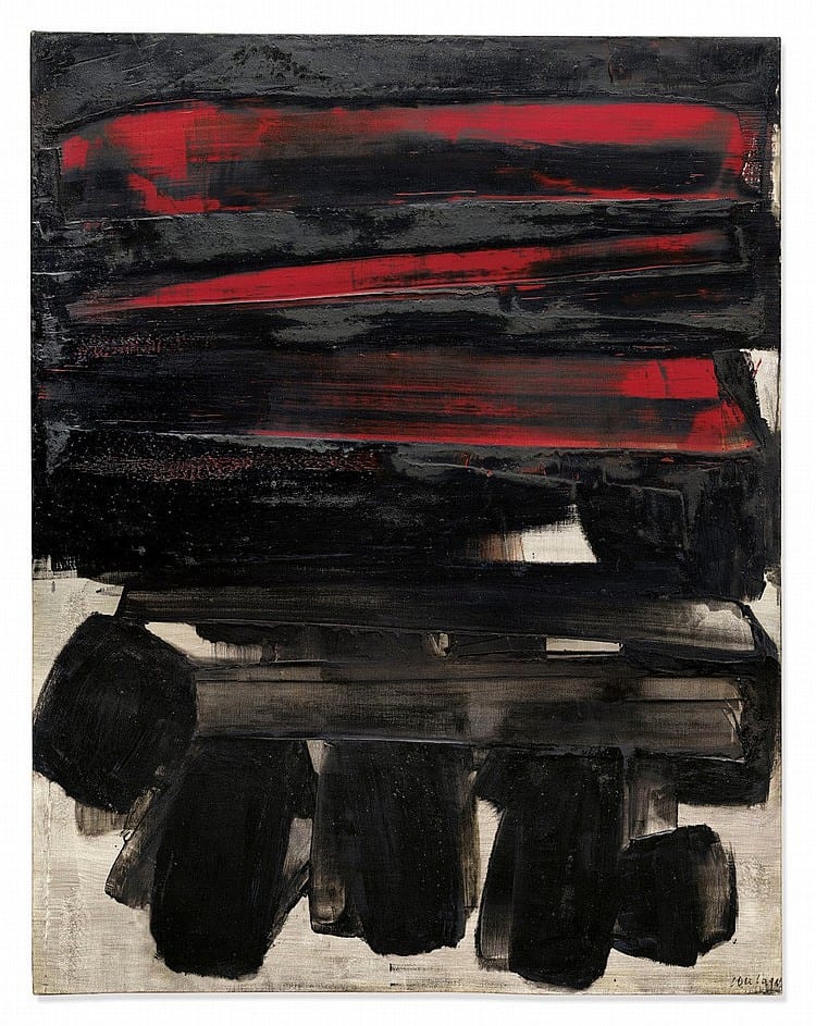 Pierre Soulages (b. 1919) Peinture 146 x 114 cm, 6 mars 1960 oil on canvas 57 ½ x 44 7/8in. (146 x 114cm.) comparable sale