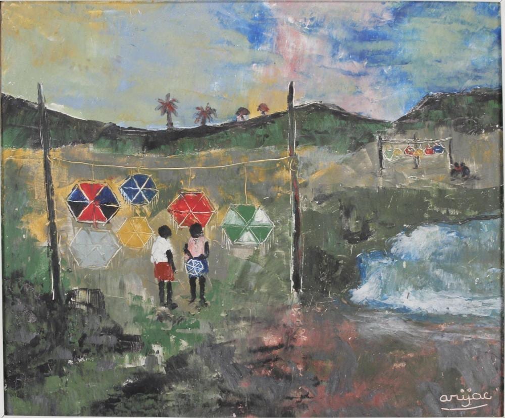 Harry Arijac Jacques comparable auction result: harry jacques arijac haitian b 1937 oil on canvas