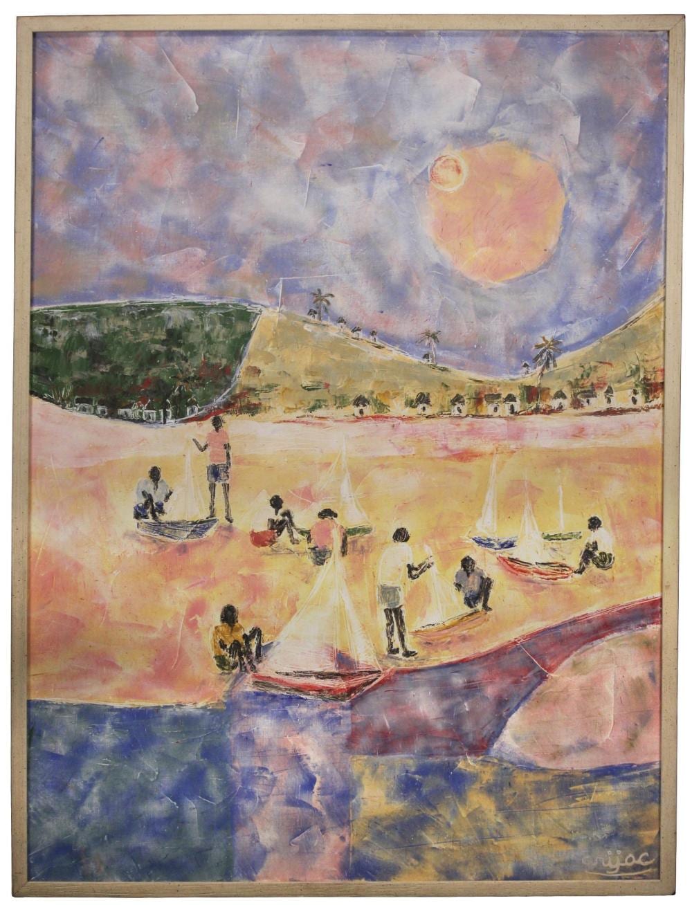Harry Arijac Jacques comparable auction result: harry jacques arijac haitian b 1937 oil on canvas