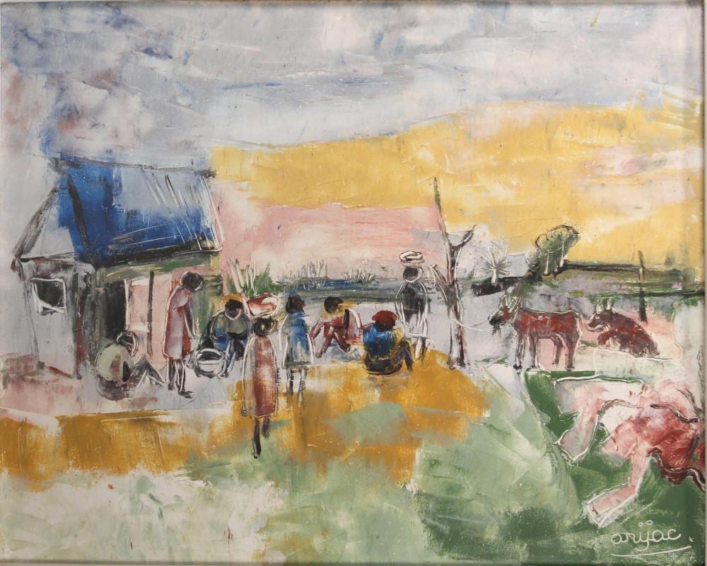 Harry Arijac Jacques comparable auction result: harry jacques arijac haitian b 1937 oil on canvas