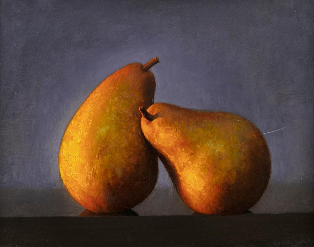 Conor Walton comparable auction result: conor walton b 1970 two pearsoil on linen 23 x 30cm 9 x 11 signed and dated 2010provenance with the peppercanister gallery dublin label verso
