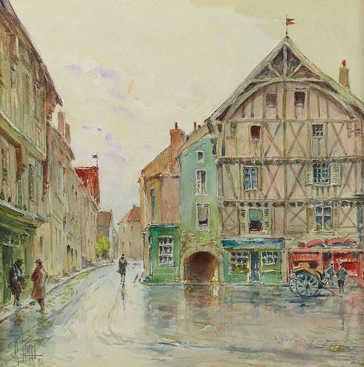 René Leverd comparable auction result: ren leverd 1872 1946 apr s la pluie place de l h tel de ville aquarelle et graphite sur papier 20 2 x 20 5 cm