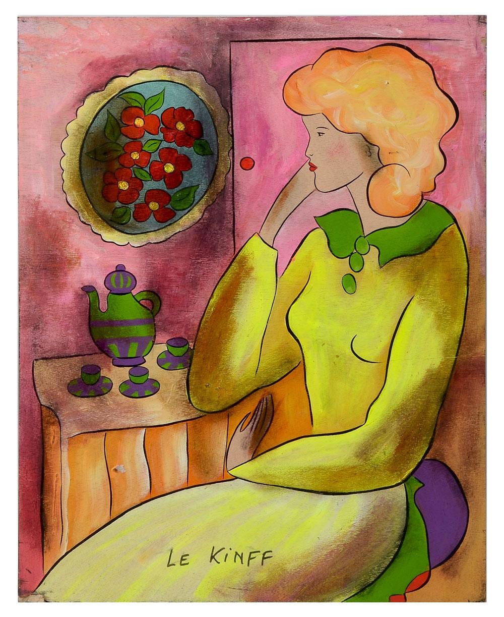 Linda LeKinf comparable auction result: le kinff painting seated woman in yellow dress