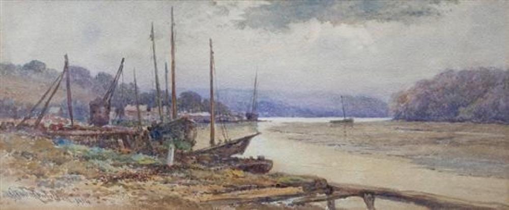 claude hamilton rowbotham british 1864 1949 boats moored on an estuary possibly helford cornwallwatercolour · Martel Maides · 2019-10-18 Claude Rowbotham comparable auction result: claude hamilton rowbotham british 1864 1949 boats moored on an estuary possibly helford cornwallwatercolour