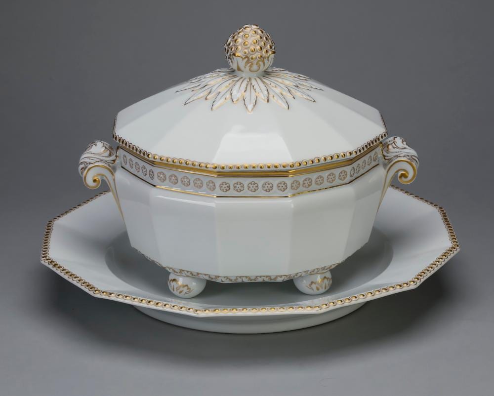 nymphenburg pearl gold porcelain round tureen · Great Gatsby's Auction Gallery, Inc. · 2019-10-26 Dominikus (1734) Auliczek comparable auction result: nymphenburg pearl gold porcelain round tureen
