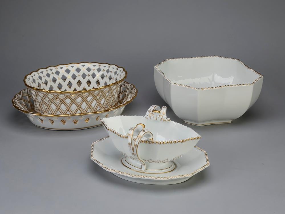 3 nymphenburg pearl gold serving pieces · Great Gatsby's Auction Gallery, Inc. · 2019-10-26 Dominikus (1734) Auliczek comparable auction result: 3 nymphenburg pearl gold serving pieces