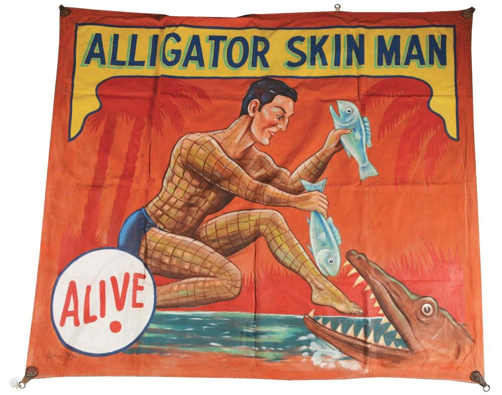 snap wyatt alligator skin man circus banner · Morphy Auctions · 2019-11-20 Snap Wyatt comparable auction result: snap wyatt alligator skin man circus banner