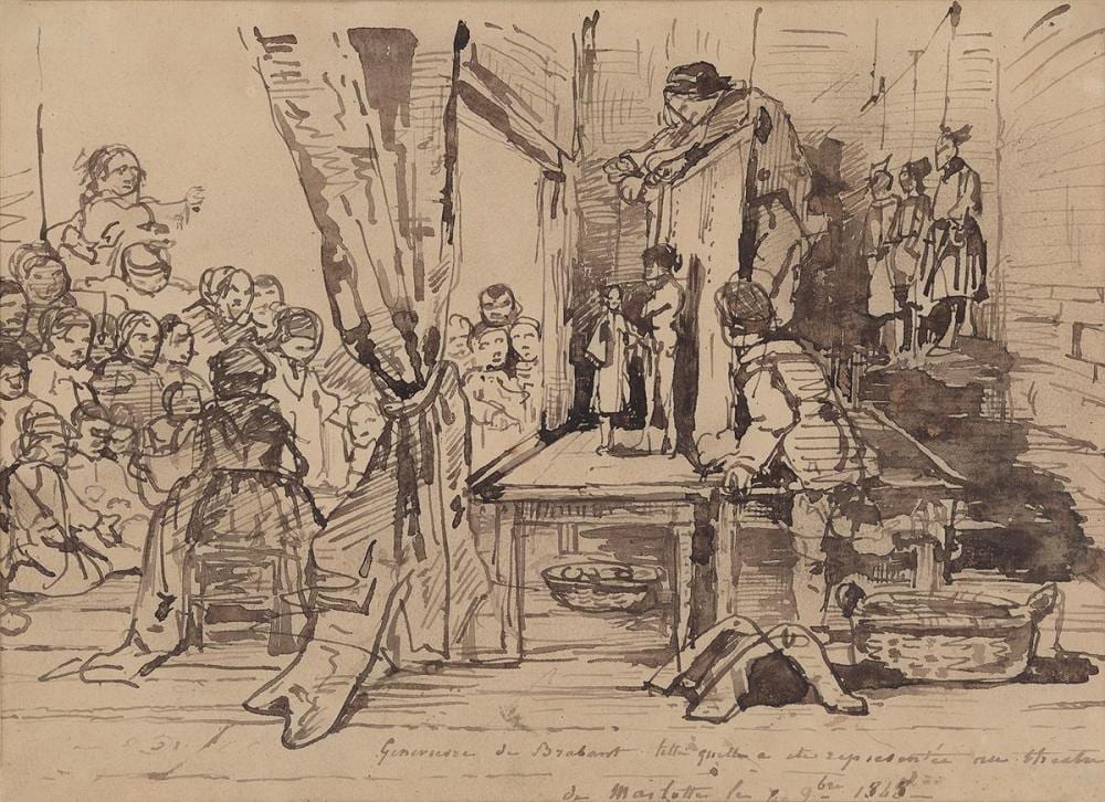 mile lessore paris 1805 1876 bourron marlotte the marionette show genevieve de brabant presented at marlotte on 1 november 1845 · Swann Auction Galleries · 2019-11-05 Emile Aubert Lessore comparable auction result: mile lessore paris 1805 1876 bourron marlotte the marionette show genevieve de brabant presented at marlotte on 1 november 1845