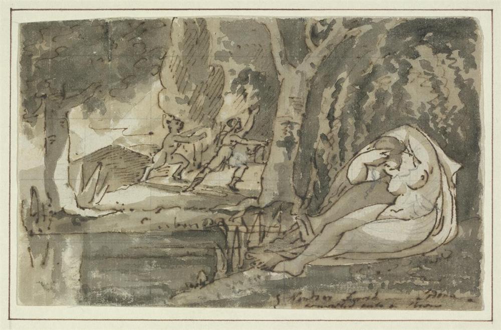 Alexander Runciman comparable auction result: alexander runciman edinburgh 1736 1785 edinburgh a mythological scene with a bathing nymph and a satyr chasing a nymph