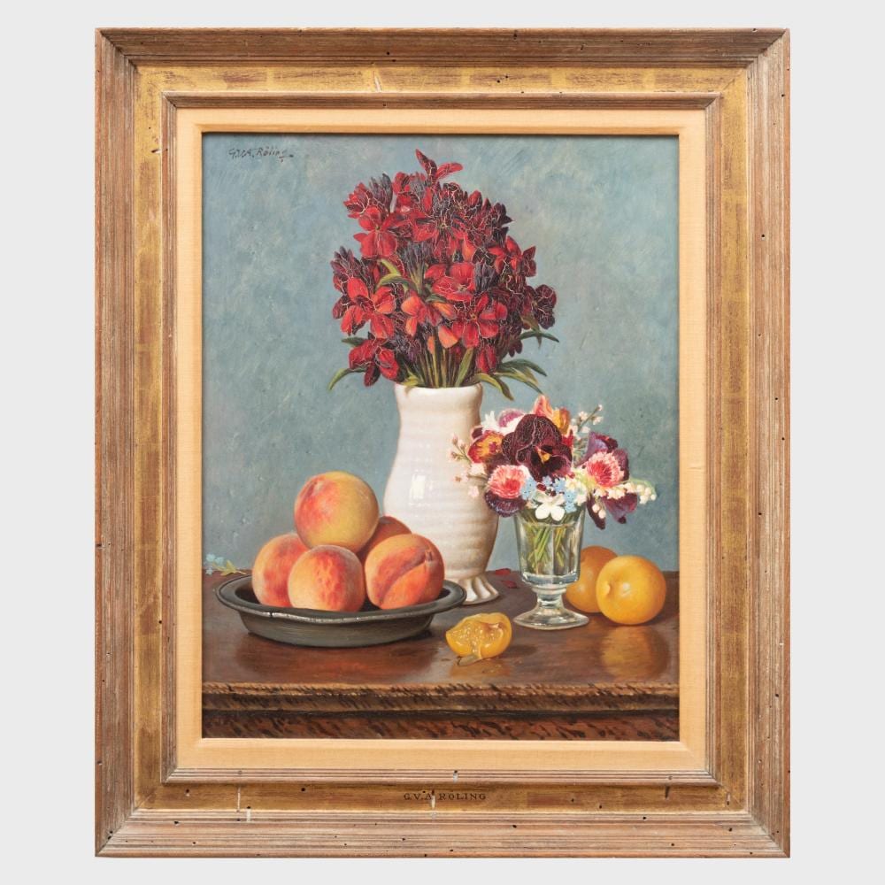 gerard victor alphons r ling 1904 1981 still life with peaches plums and vases of flowers · STAIR · 2019-10-26 Gerard Victor Alphons Röling comparable auction result: gerard victor alphons r ling 1904 1981 still life with peaches plums and vases of flowers