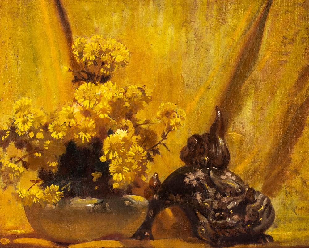 Fred Leist comparable auction result: frederick william leist 1878 1945 still life with flowers oil on board