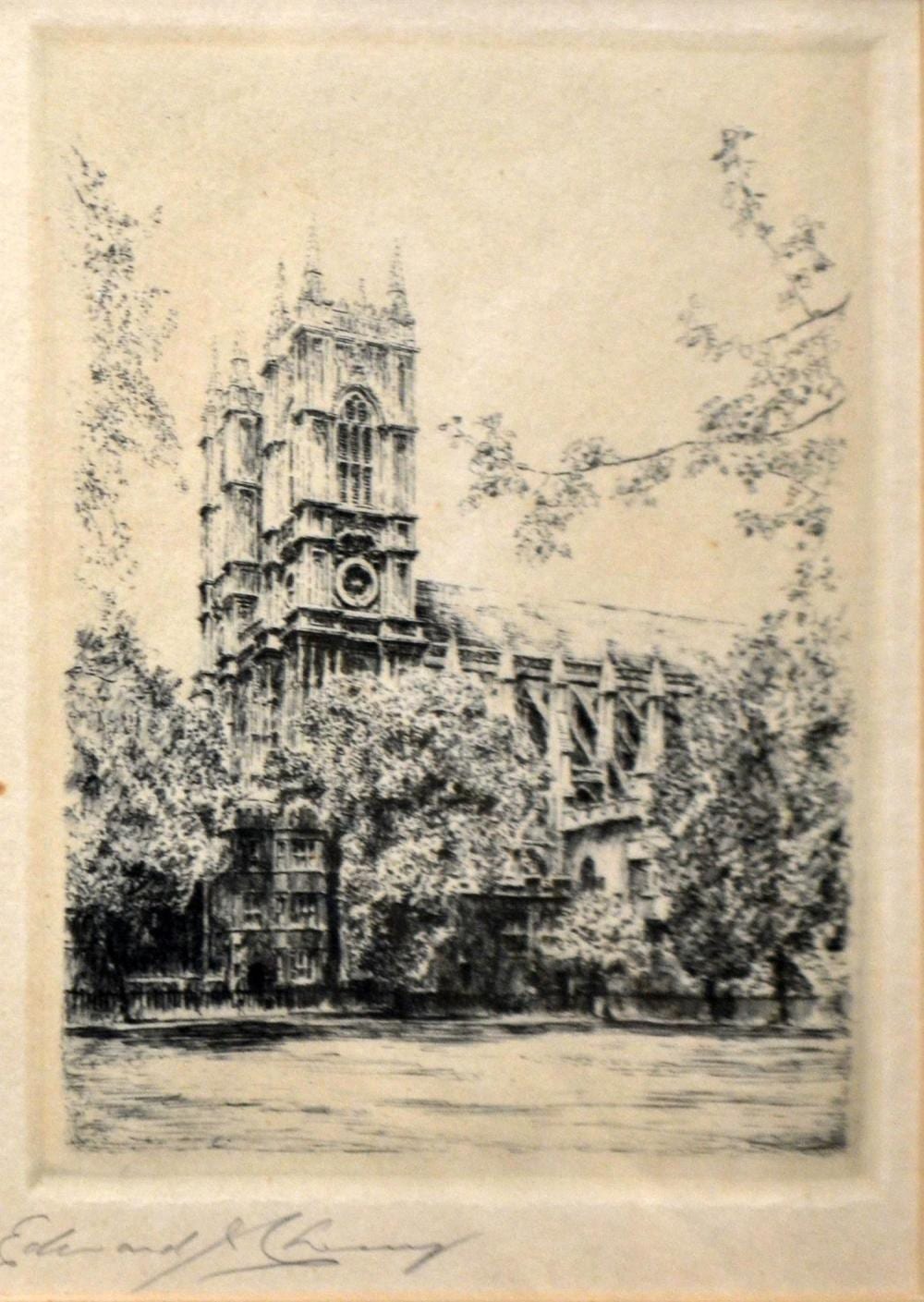 Edward Cherry comparable auction result: edward cherry westminister abbey etching 16 x 12cm