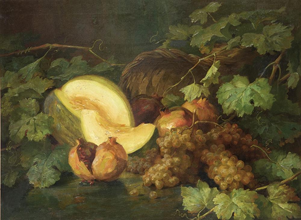 José María Murillo Bracho comparable auction result: jos mar a murillo bracho still life with wicker basket melon grandas and grape leaves
