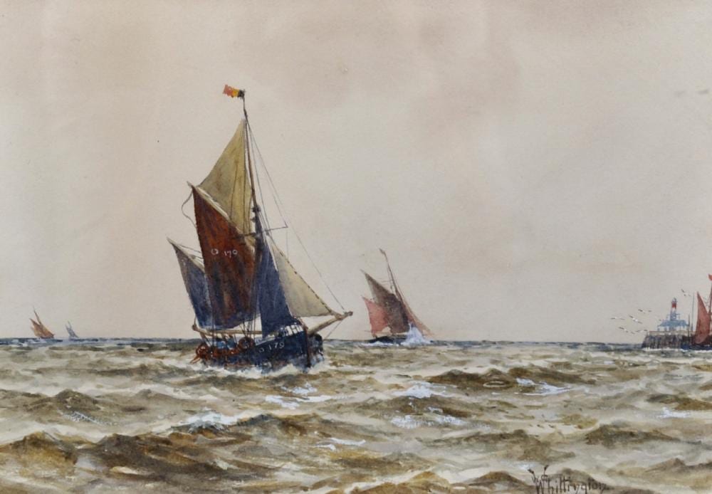 William Whittington comparable auction result: william g whittington act 1904 1914 british a shipping scene with boats in choppy waters watercolour signed 7 25 x 10 5 and the companion piece a pair 2