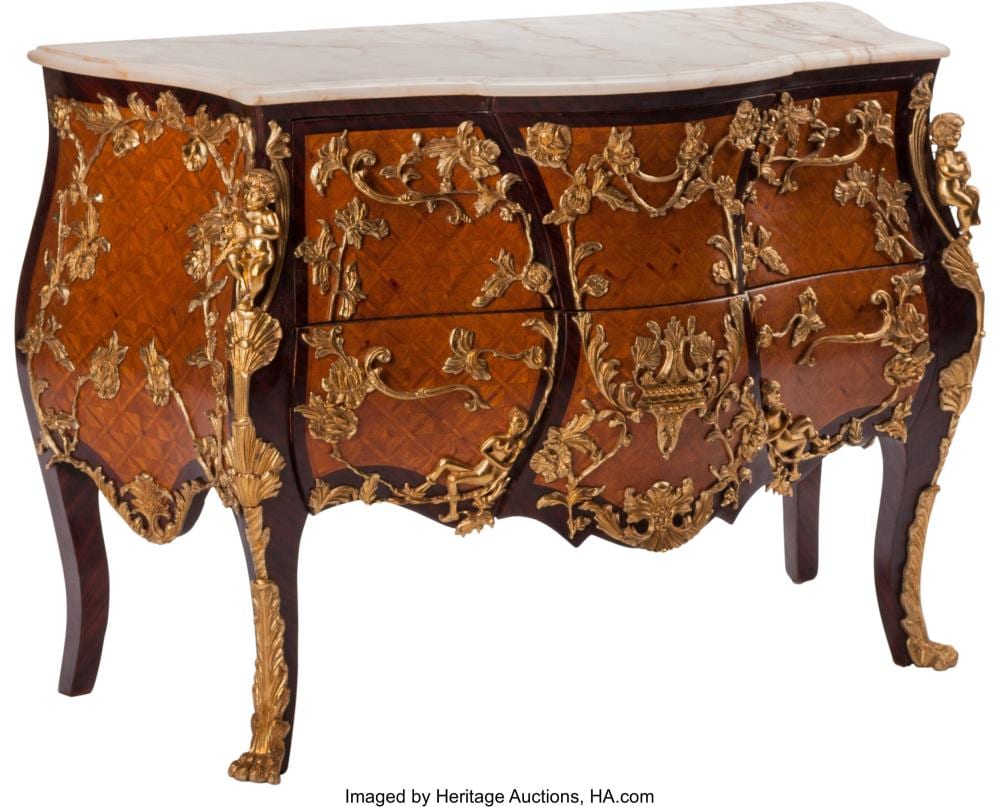 Charles (1881) Wheeler comparable auction result: a louis xv style gilt bronze mounted marquetry commode after the model by charle