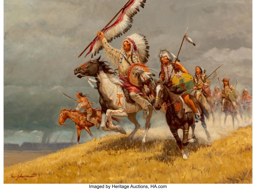 Harvey William Johnson comparable auction result: harvey william johnson american 1921 2005 cheyenne thunder 1994 oil on canva
