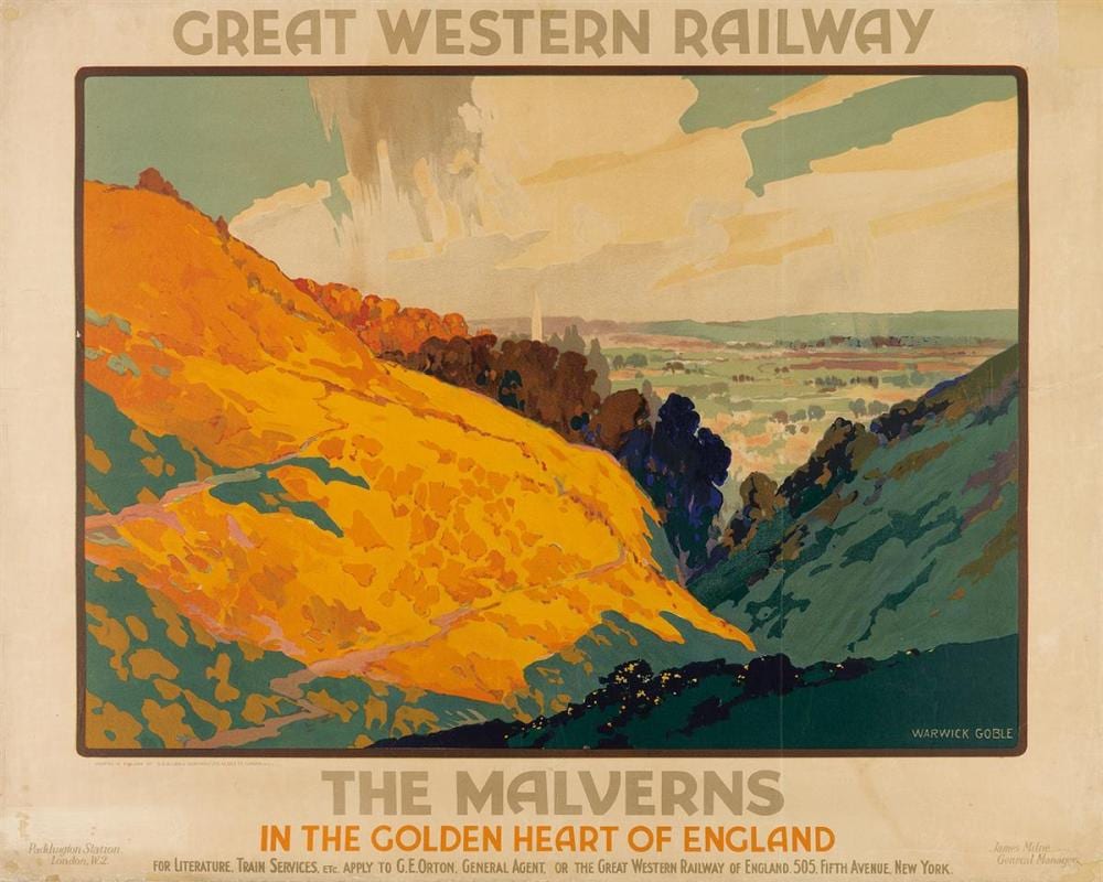 Warwick Goble comparable auction result: warwick goble 1862 1943 great western railway the malverns 1931 39x49 inches 100x125 cm s c allen company ltd london