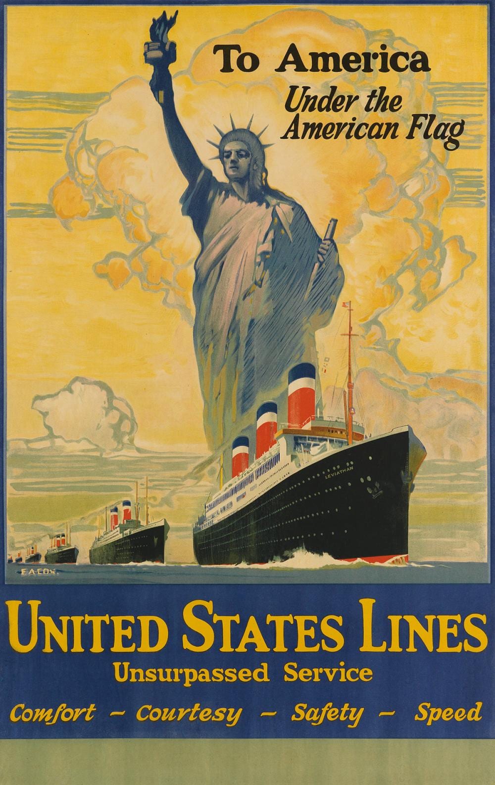 Elijah Albert Cox comparable auction result: elijah albert cox 1876 1955 united states lines leviathan circa 1925 37x23 inches 95x60 cm