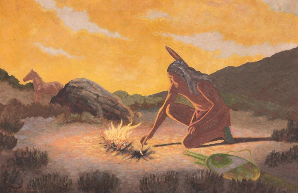 j jay mcvicker 1911 2004 making fire c 1940s oil on canvas 20 x 30 · Vogt Galleries Texas · 2019-11-16 J. Jay McVicker comparable auction result: j jay mcvicker 1911 2004 making fire c 1940s oil on canvas 20 x 30
