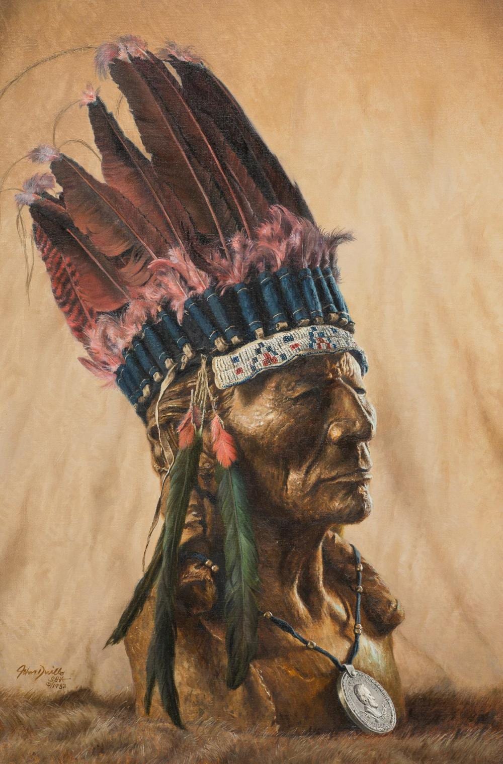 John Duillo comparable auction result: john duillo b 1928 blackfeet 1983 oil on canvas 30 x 20