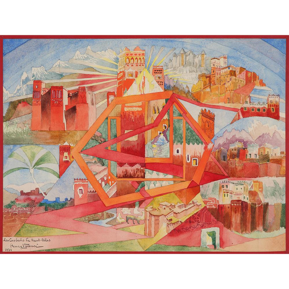 Henry Valensi comparable auction result: henry valensi 1883 1960 les casbahs du haut atlas 1920 tude n 2 watercolour and pencil on paper signed titled and dated lower l