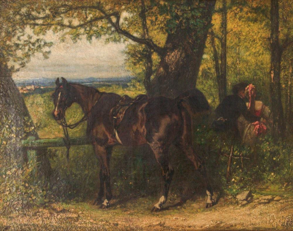 Louis Devedeux comparable auction result: louis devedeux french 1820 1874 couple and horse oil on canvas