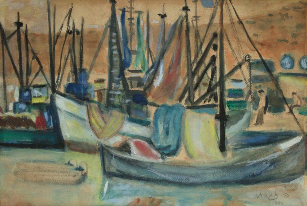 Baruch Agadati comparable auction result: baruch agadati 1895 1976 boats watercolor on paper 1956