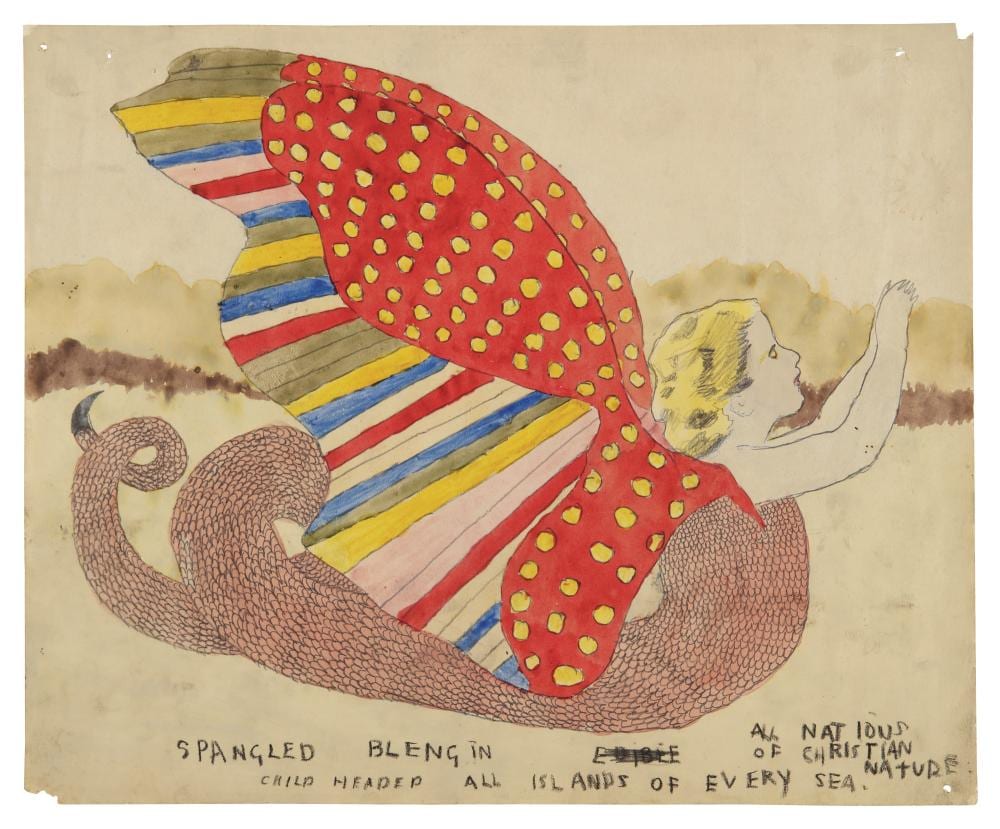 henry darger spangled child headed blengin all nations of christian nature all islands of every sea · Sotheby's · 2019-11-15 Henry Darger comparable auction result: henry darger spangled child headed blengin all nations of christian nature all islands of every sea