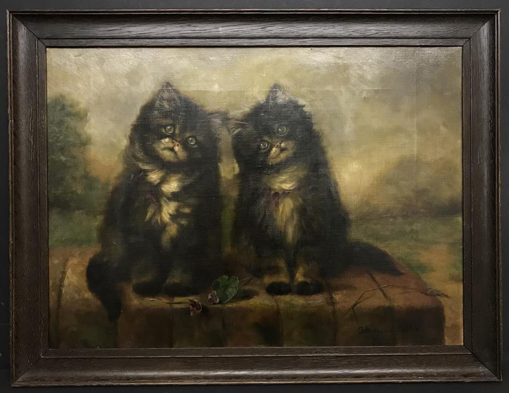 Adrienne Lester comparable auction result: adrienne lester 1870 1950 english oil on canvas two kittens sitting on a wall