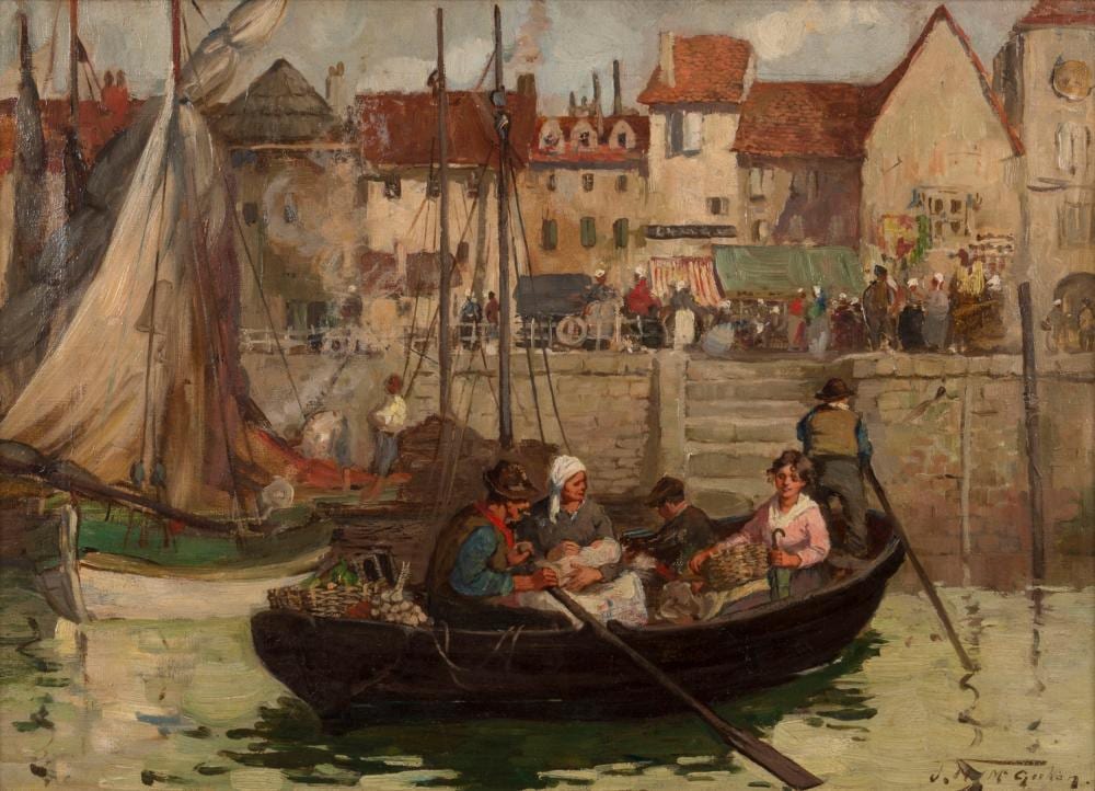 Jessie M. McGeehan comparable auction result: jessie mcgeehan british 1872 1961 ferry on the river dordogne oil on canvas signed lower right j m mcgeehan title inscription verso 41 x 56cm