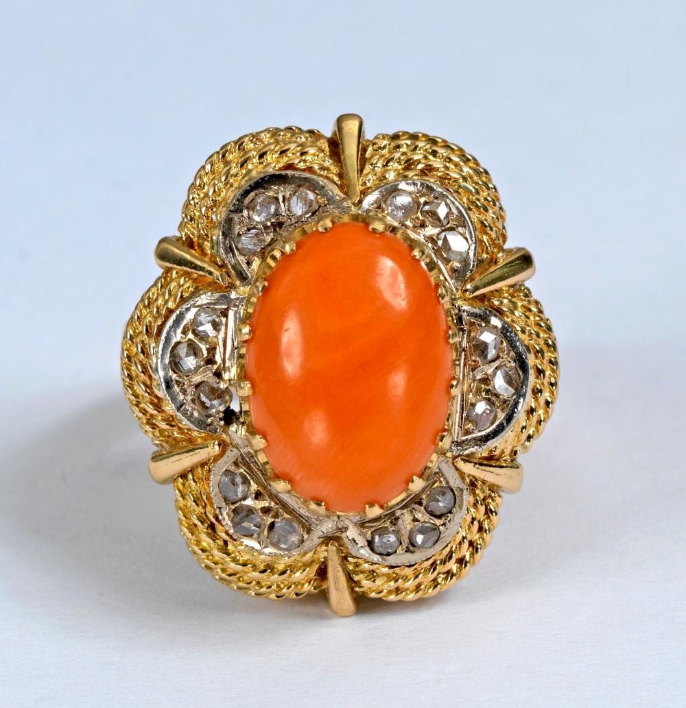 Maria Callas comparable auction result: the maria callas pink coral and diamond dress ring