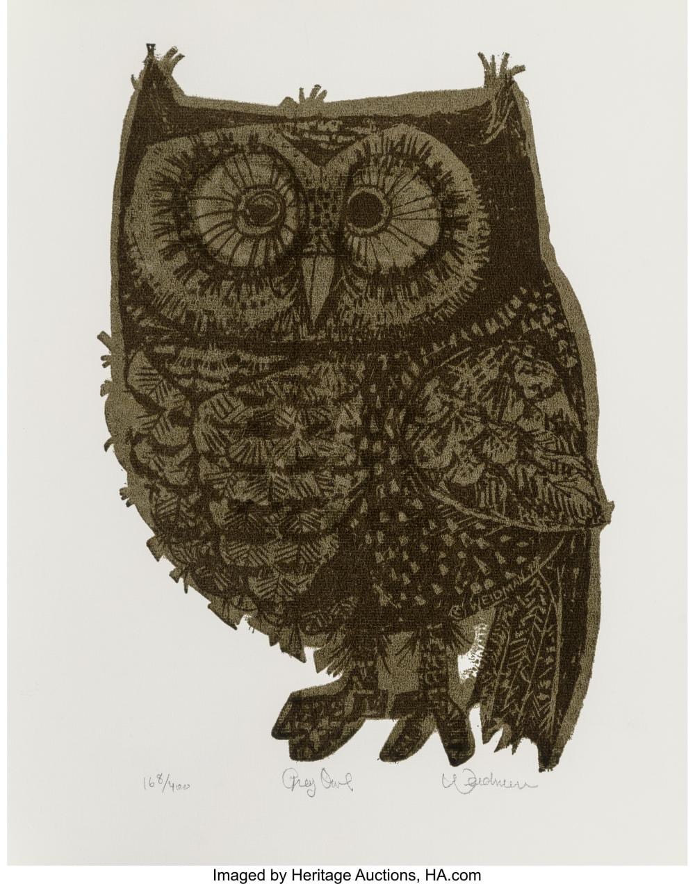 David Weidman comparable auction result: david weidman american 1921 2014 grey owl 1975 silkscreen in colors on paper
