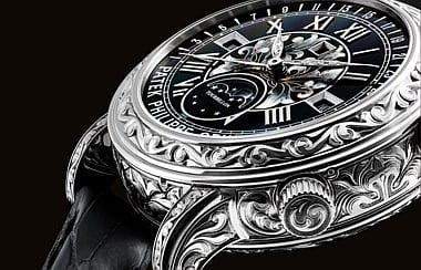 Patek Philippe. A Magnificent, HIGHLY IMPORTANT AND EXTREMELY RARE 18K WHITE GOLD DOUBLE DIAL WRISTW comparable sale