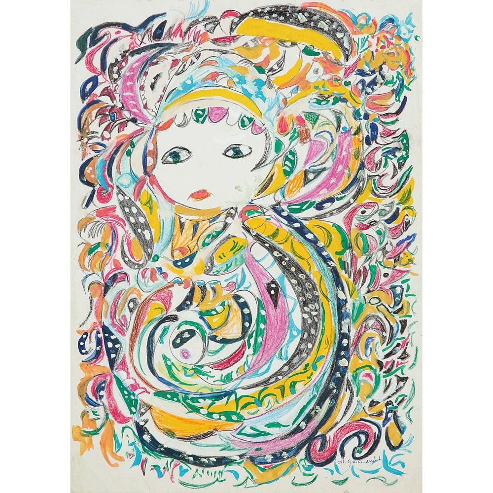 Martha Grunenwaldt comparable auction result: martha grunenwaldt 1910 2008 personnage gouache and pencils on paper signed lower right 16 15 16 x 12 5 8 in