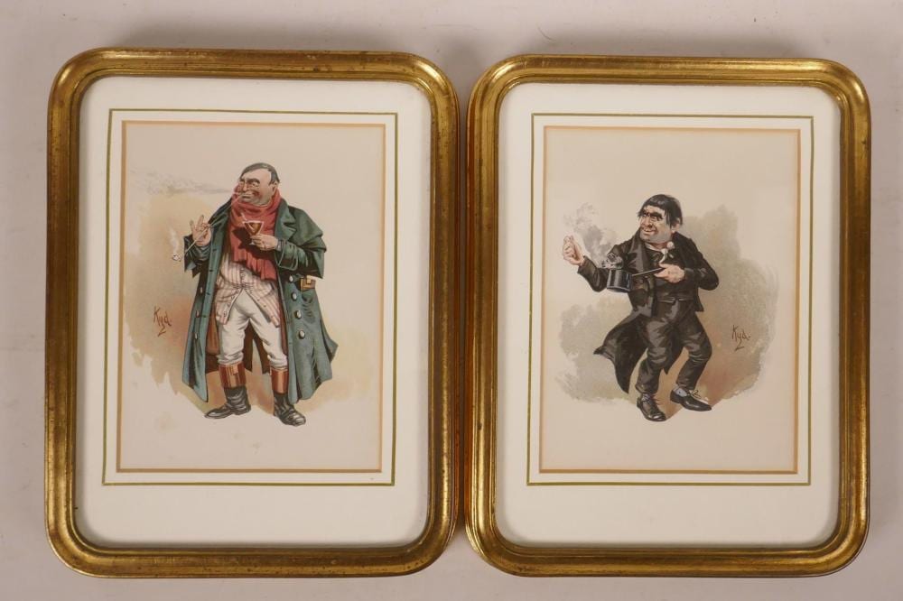 joseph clayton clarke kyd pair of caricature prints of dickens characters 5 x 7 · Crow's Auction Gallery Ltd · 2019-11-06 Joseph Clayton Clarke comparable auction result: joseph clayton clarke kyd pair of caricature prints of dickens characters 5 x 7