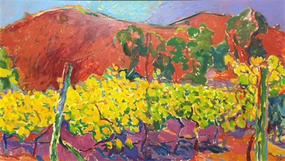 Roy Churcher comparable auction result: roy churcher b 1933 vineyard in autumn iii 1997 oil on canvas on board