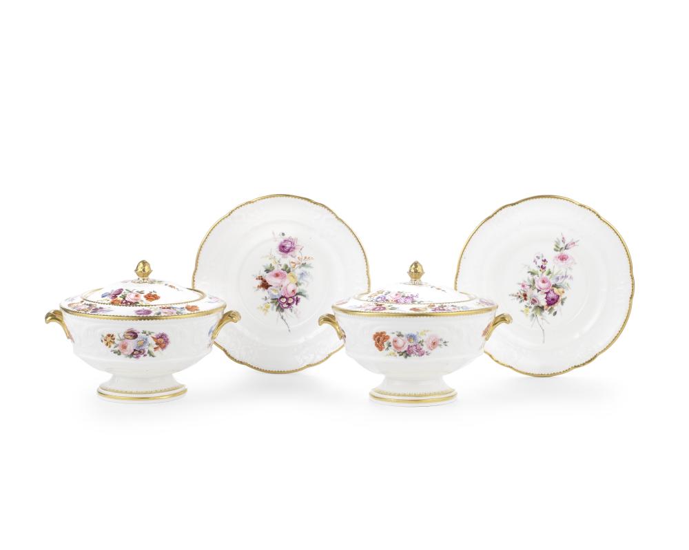 A fine pair of Nantgarw sauce tureens, covers and stands, circa 1818-20 sold by Bonhams, lot 339 — auction record photograph