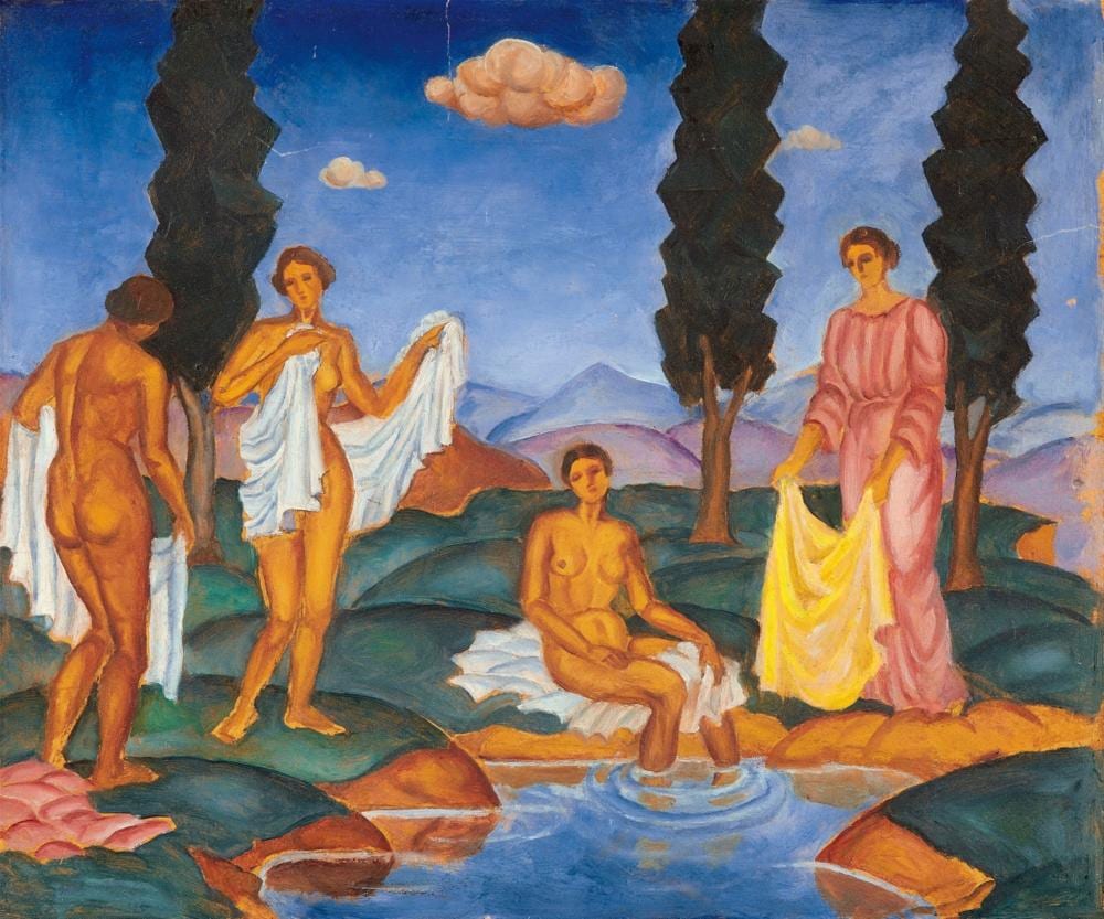 Eugène-François-Adolphe Deshayes comparable auction result: eug ne eugeniusz zak beim bade bathing circa 1910