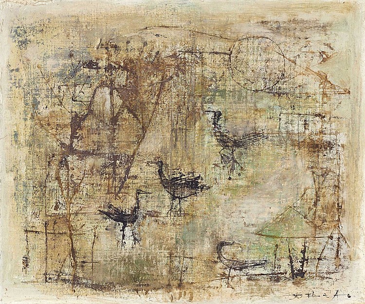 Zao Wou-Ki (ZHAO WUJI, 1920-2013) Untitled oil on canvas 46 x 55 cm. (18 1/8 x 21 5/8 in.) comparable sale