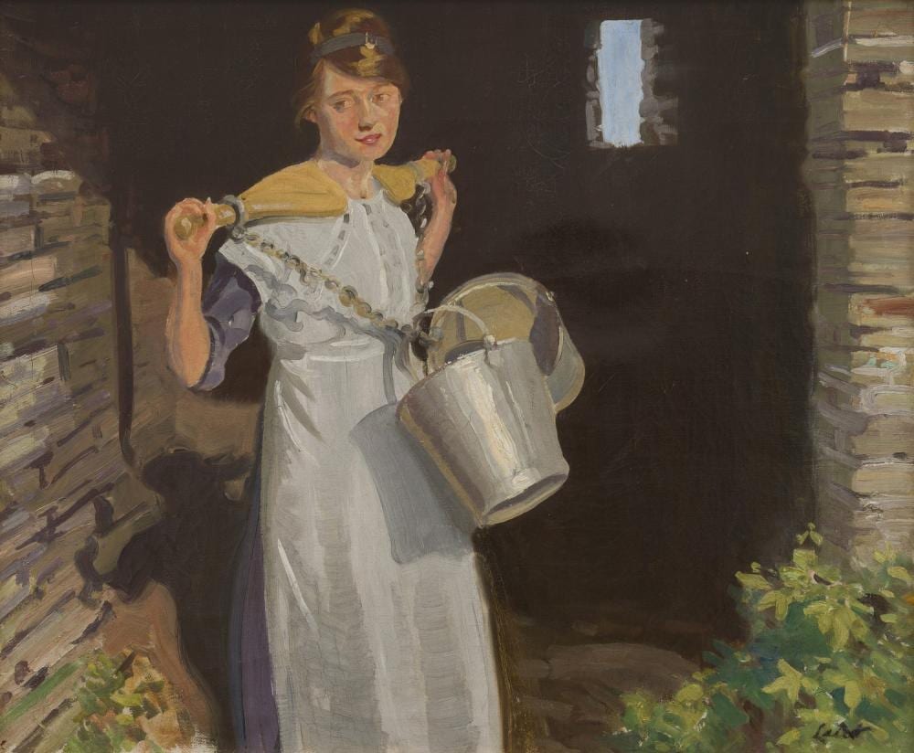 Fred Leist comparable auction result: frederick william leist 1878 1945 a cornish milk maid oil on canvas