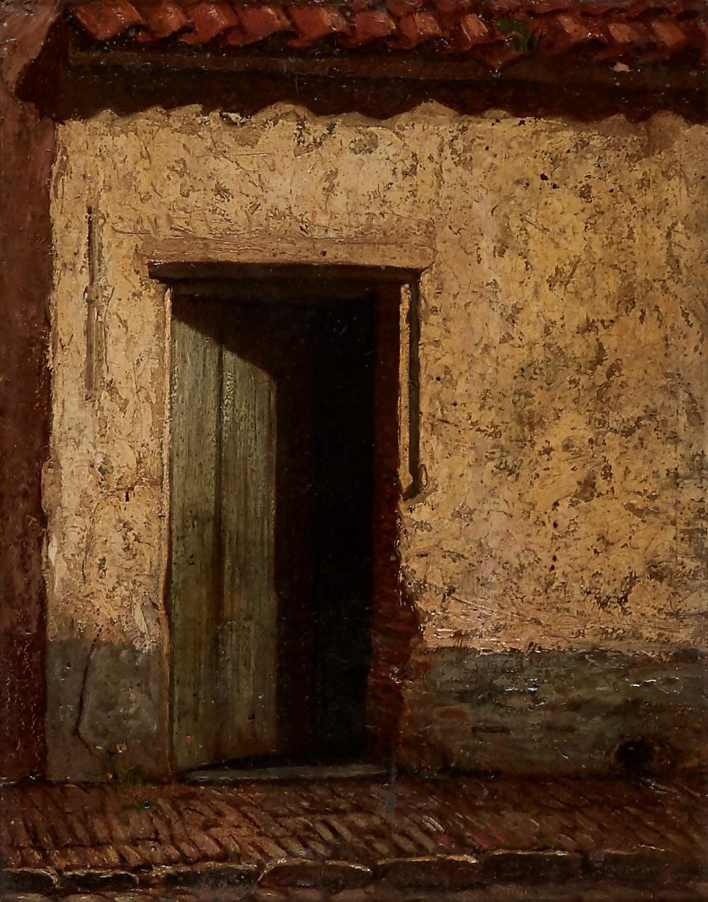 August Allebé comparable auction result: very nice little oil painting of an open door