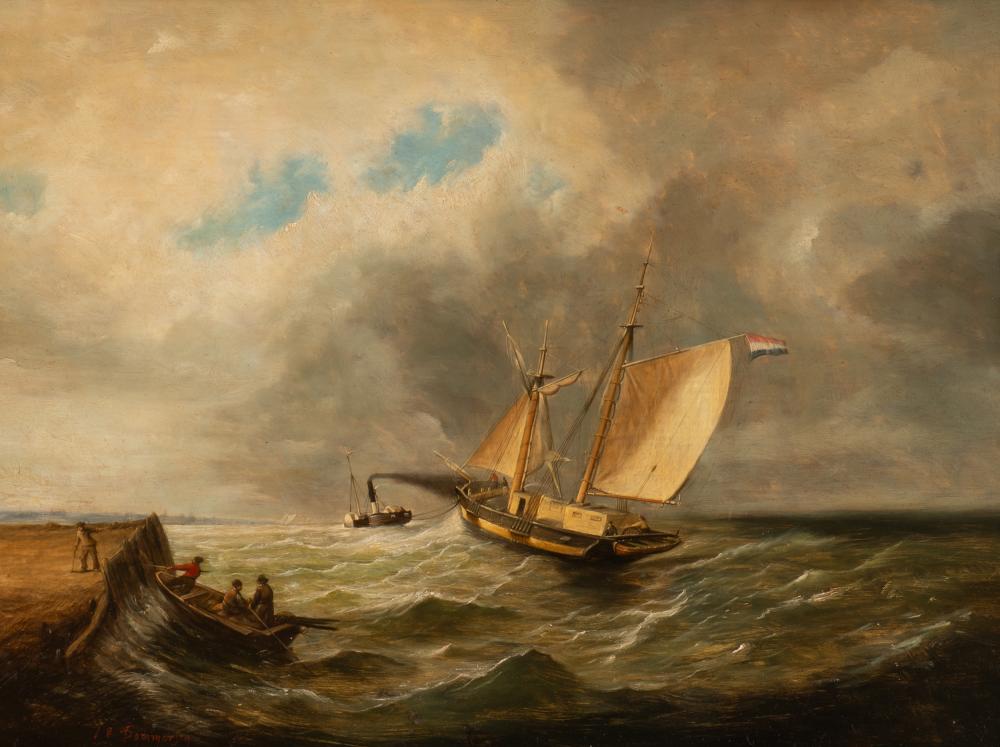 Pieter Cornelis Dommershuijzen comparable auction result: pulling a sailing boat in the storm