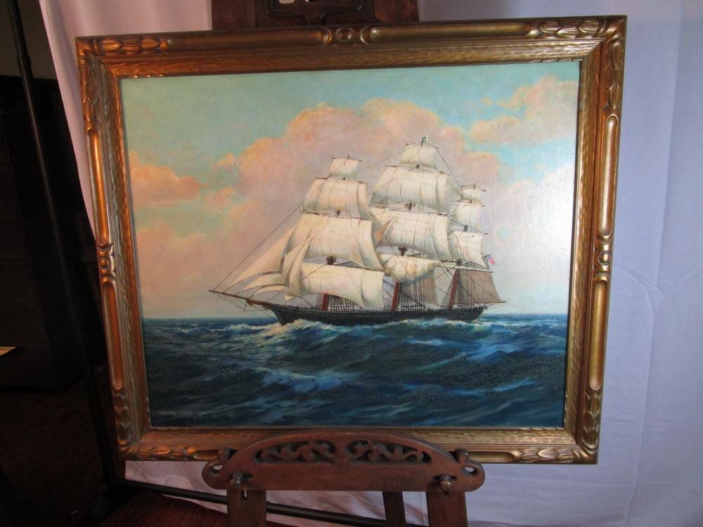 Henry Orne Rider comparable auction result: large ship painting on canvas signed henry orne rider 1935